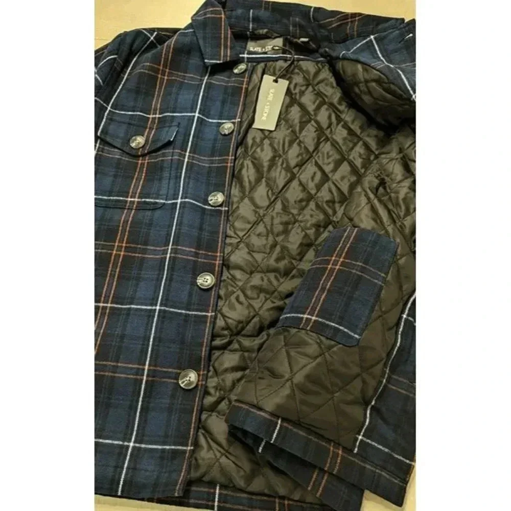 Slate & Stone Men's Blue Plaid Flannel Shirt Jacket Size M (MSRP $398)